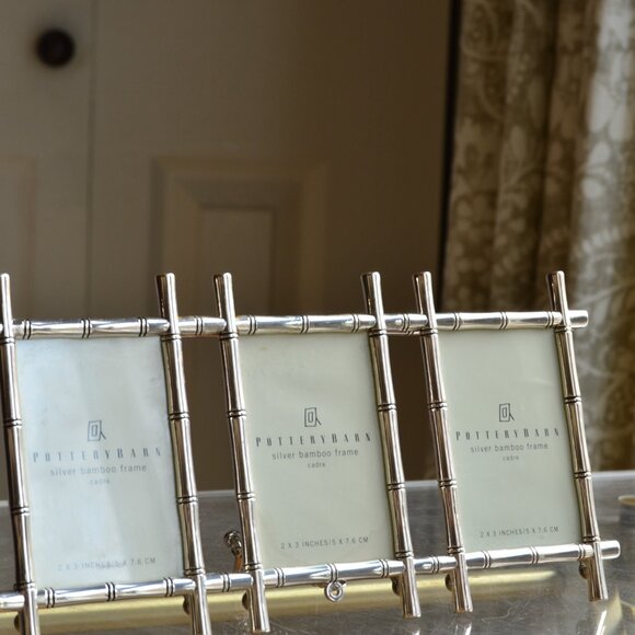 POTTERY BARN Metal Silver Bamboo Style Triple Frame - Picture 3 of 8